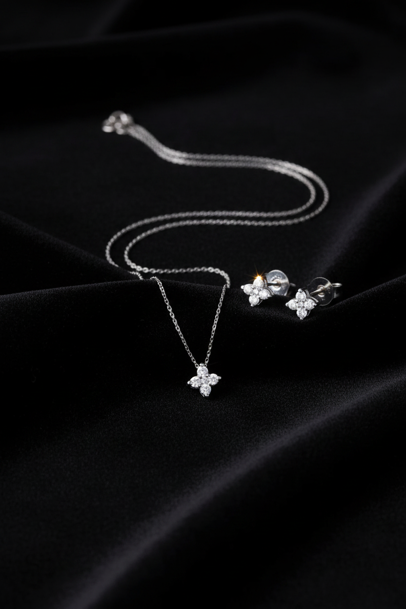 Ensemble Fleur Éclatante – Argent Blanc