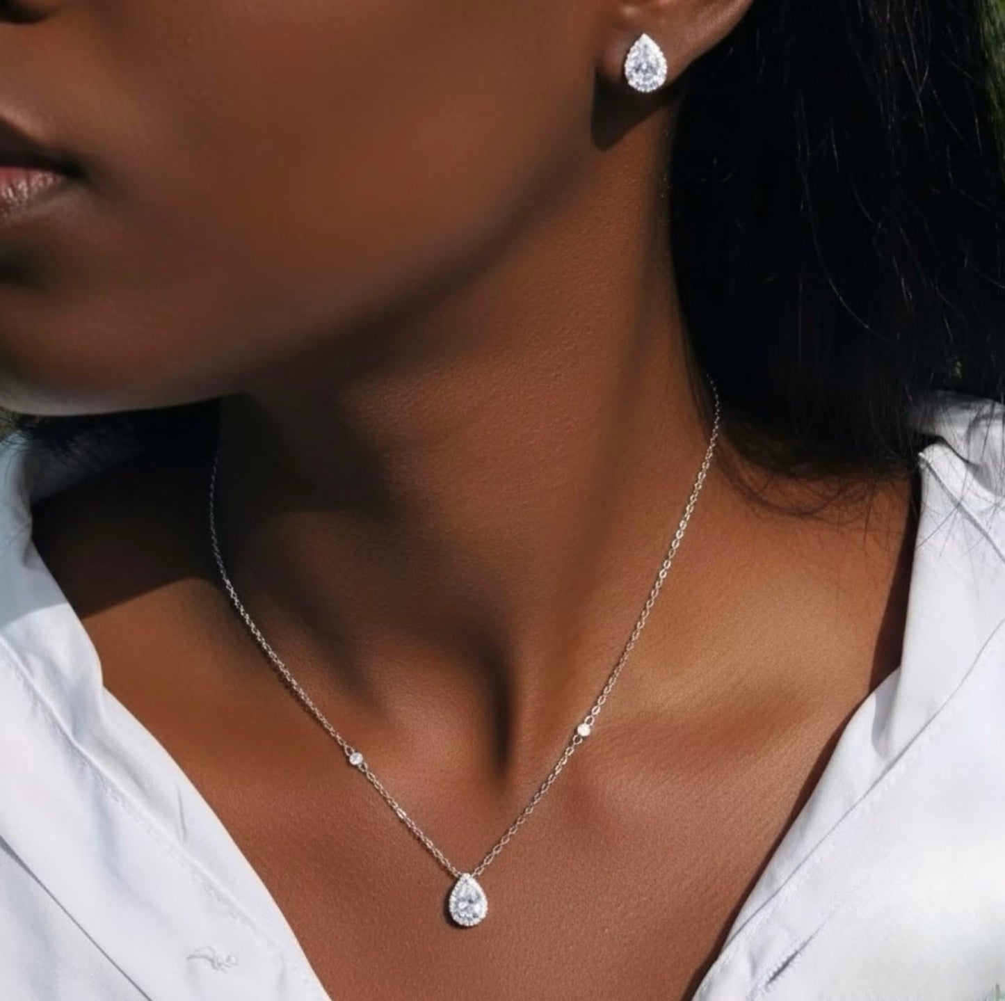 💎 Ensemble Goutte d’Éclat Argent Blanc