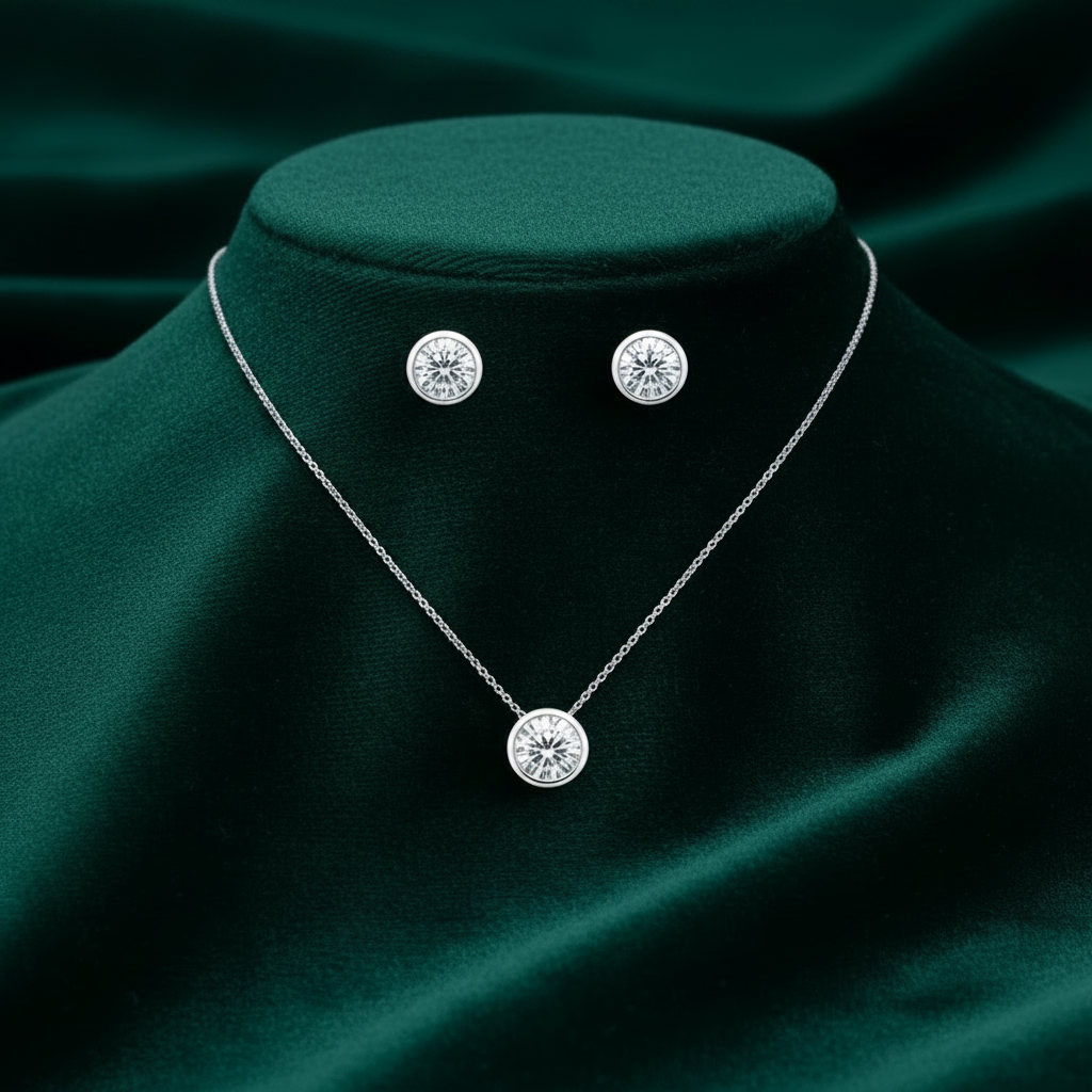 Collier & Boucles Éclat Intemporel – Argent Blanc