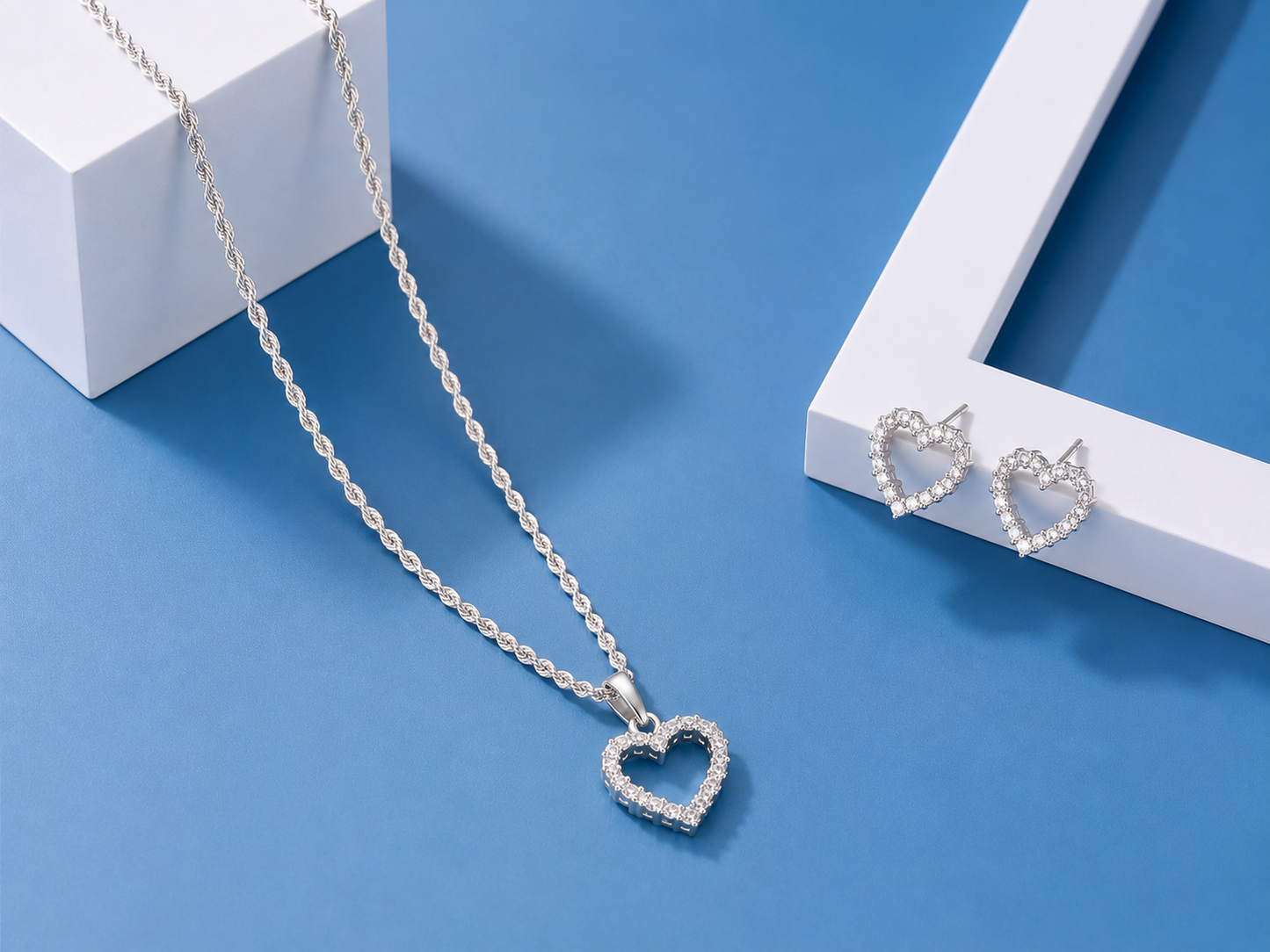 ✨ Ensemble Cœur Élégance Argent Blanc