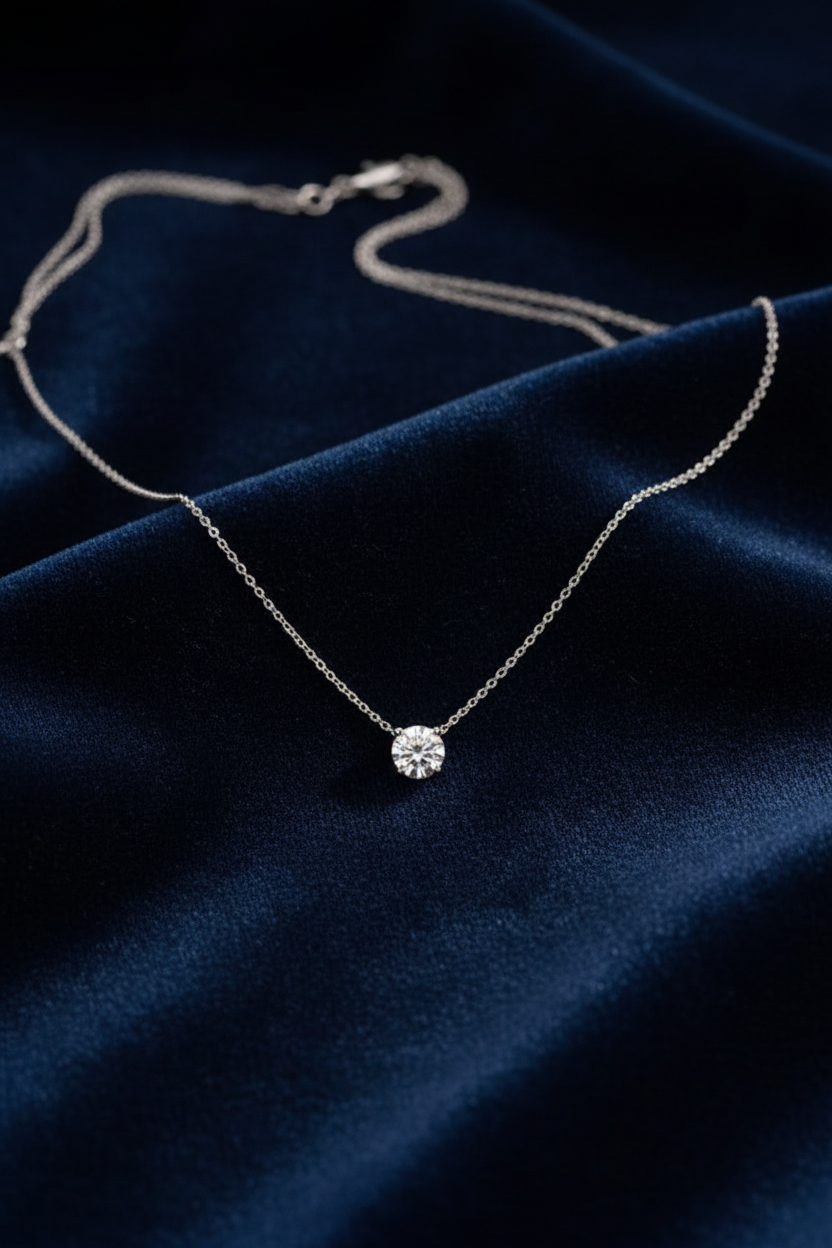 Collier Solitaire Éclat – Argent Blanc