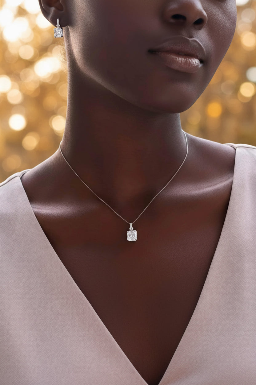 ✨ Ensemble Élégance Carrée Argent Blanc