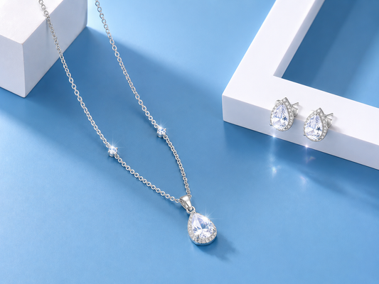 💎 Ensemble Goutte d’Éclat Argent Blanc